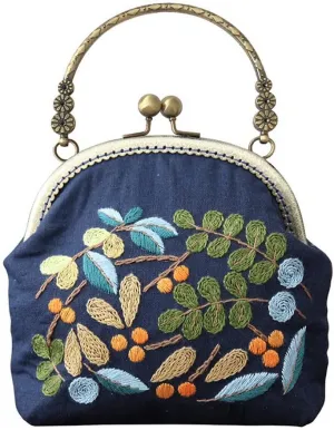 Easy Embroidery DIY Bags Purse Wallet Handbag Handmade Embroidered Handbag Crossbody Blue Fruits