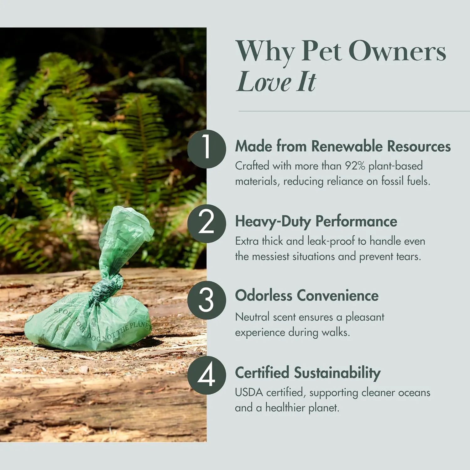 Eco-Friendly 92% Plant-Based Dog Poop Bags Rolls -270 Extra Thick, Durable, Leak-Proof, Odorless, Convenient Disposal - USDA Certified, Heavy-Duty Trash Bags and Garbage Bags