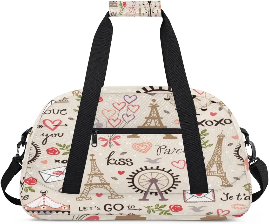Eiffel Tower Windmills Kids Duffle Bag for Kids Boys Girls Overnight Travel Bag Kids Duffel Bags Ballet Weekender Bag for School Gym Sport Sleepover Bag