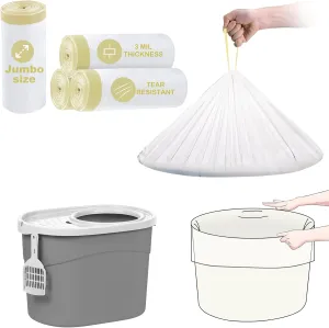 ELEGX 60 Count Litter Box Liners,HDPE Material 3MIL Extra Thick Heavy Duty （32.8 × 23.6） Jumbo Drawstring Cat String Liners,Compatible with IRIS Top Entry Cat Litter Box