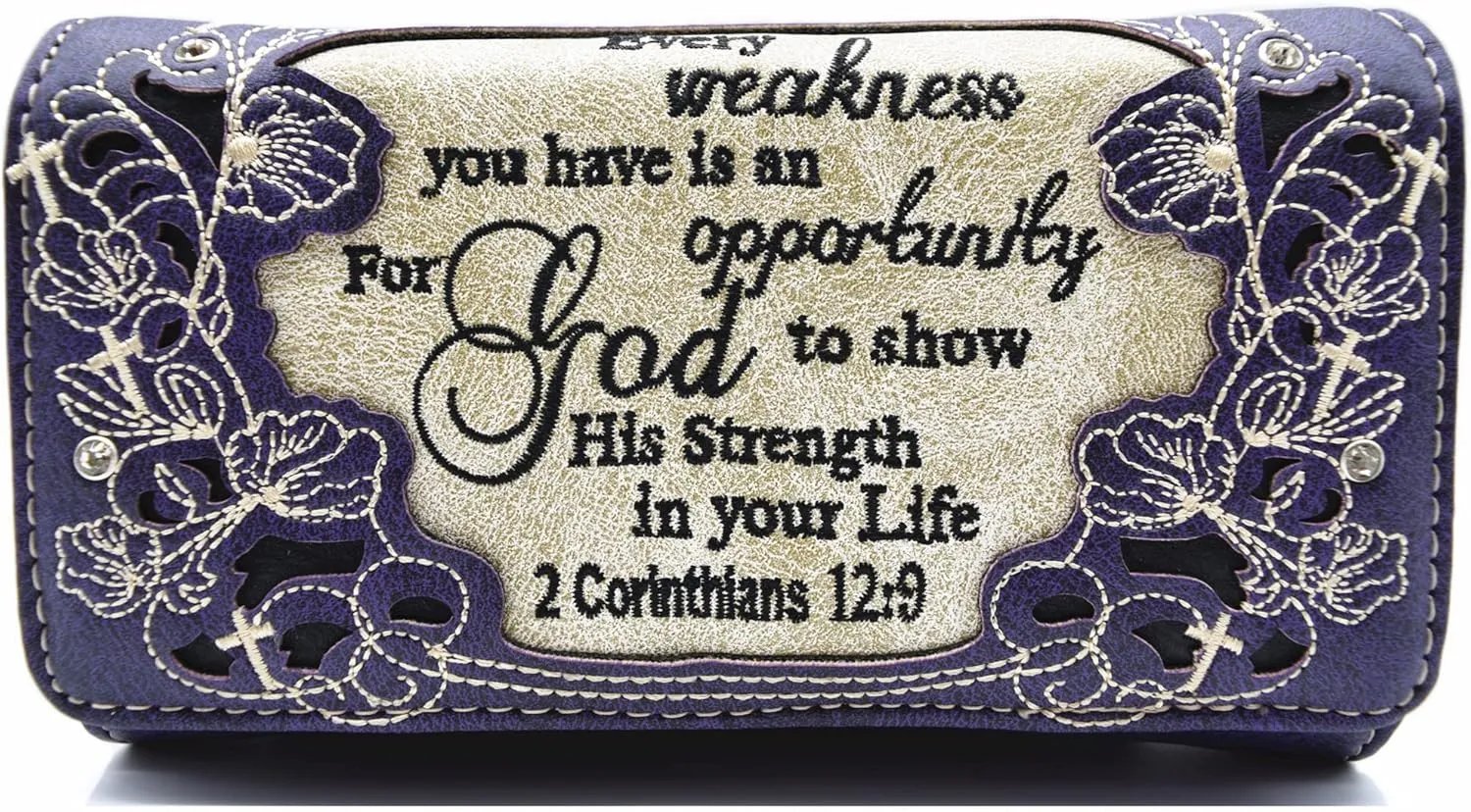 Embroidered Cross Scripture Bible Verse 2 Corinthians 12:9 Purse Studded Western Style Handbag Women Shoulder Bags Wallet Set