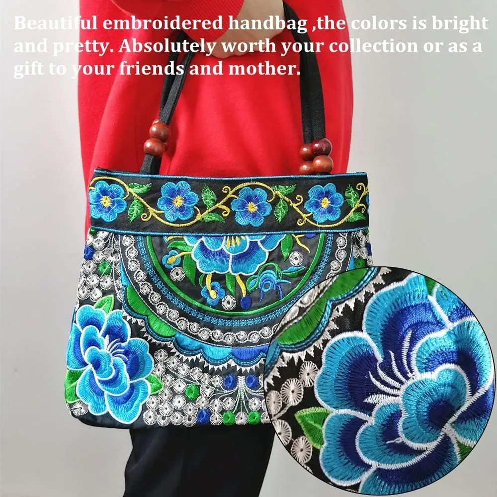 Embroidered Women Floral Handbags Embroidery Purse Vintage Hobo Tote Bag Ethnic Shoulder Bag