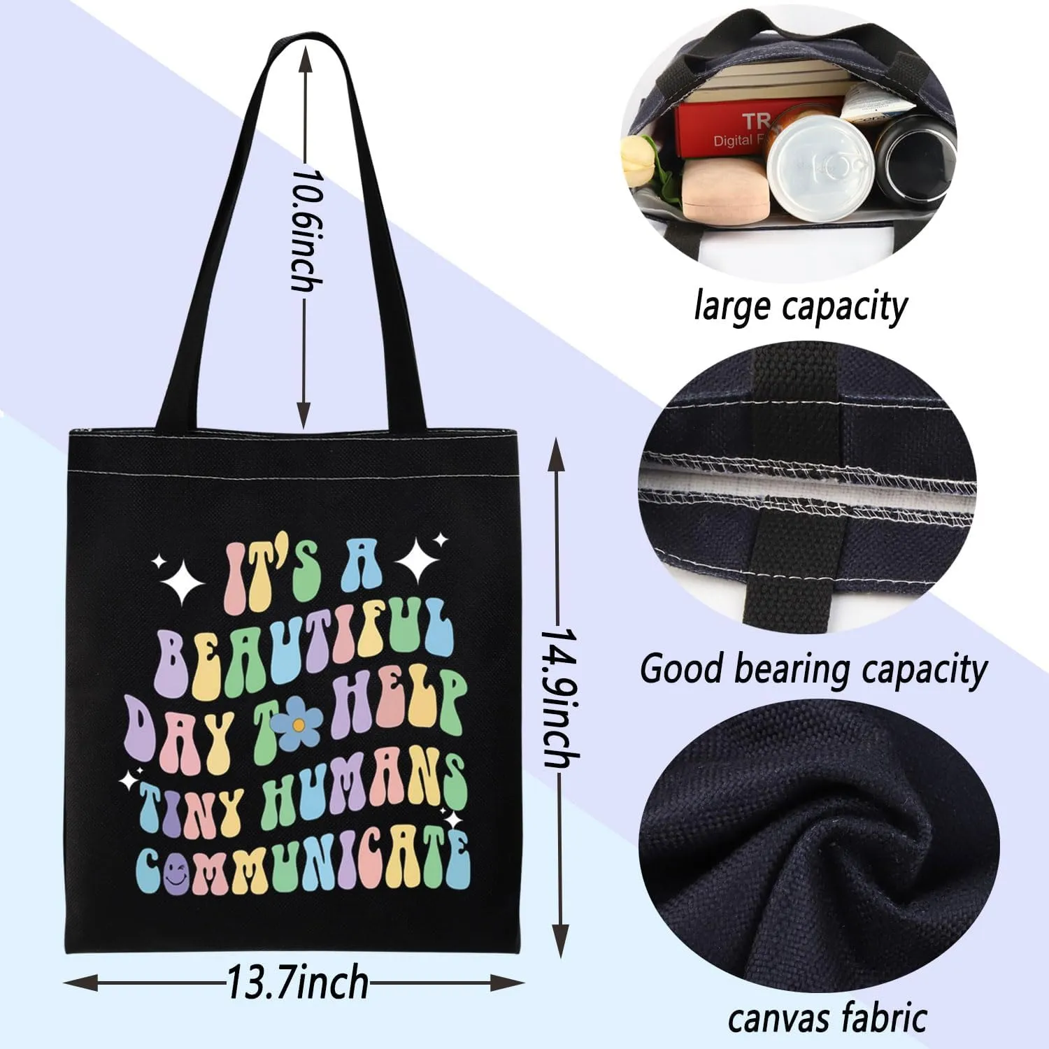 ENSIANTH Speech Pathologist Teacher Tote Bag AAC SLP Gift Tiny Humans Communicate Speech Therapist Appreciation Gift