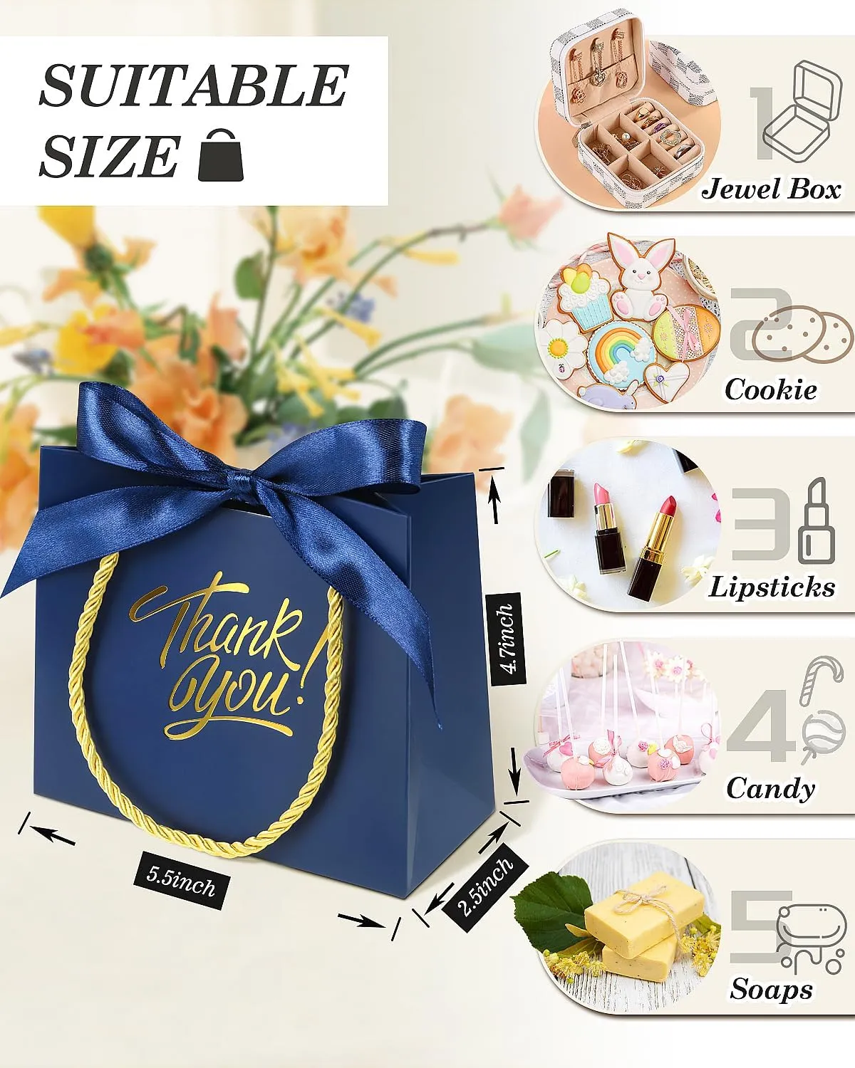 EQOREIIN 30 Pack Small Thank You Gift Bags with Handles 5.5 x 2.4 x 4.7 Inches Mini Navy Gift Bags with Bow Ribbon Tiny Party Favor Bag Bulk for Graduation Mother's Day Baby Shower Wedding (Navy)