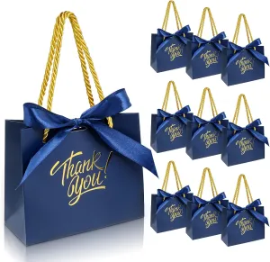 EQOREIIN 30 Pack Small Thank You Gift Bags with Handles 5.5 x 2.4 x 4.7 Inches Mini Navy Gift Bags with Bow Ribbon Tiny Party Favor Bag Bulk for Graduation Mother's Day Baby Shower Wedding (Navy)
