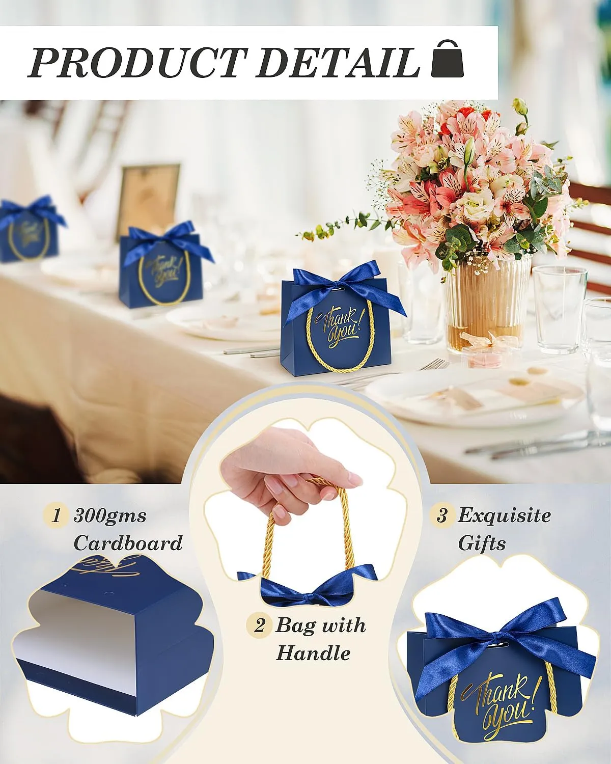 EQOREIIN 30 Pack Small Thank You Gift Bags with Handles 5.5 x 2.4 x 4.7 Inches Mini Navy Gift Bags with Bow Ribbon Tiny Party Favor Bag Bulk for Graduation Mother's Day Baby Shower Wedding (Navy)
