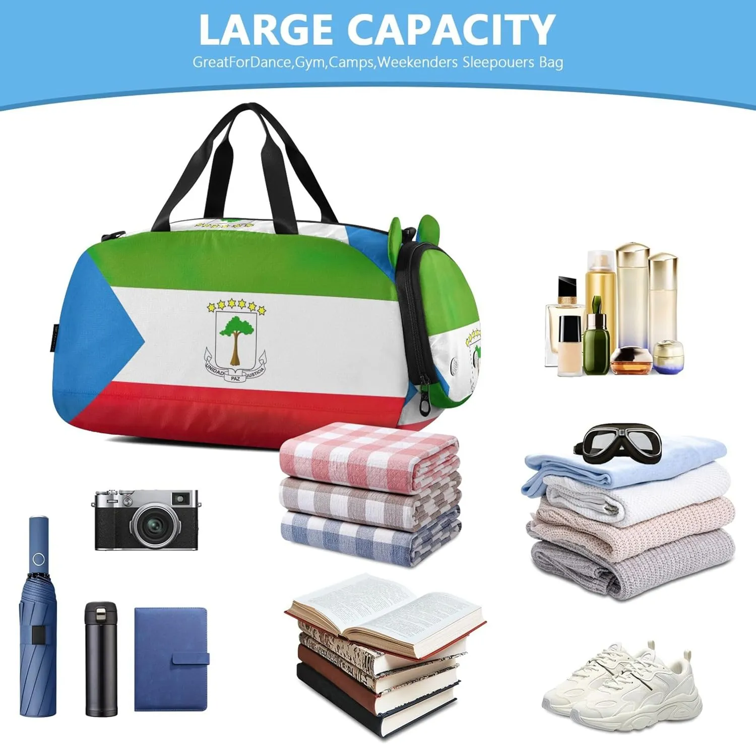 Equatorial Guinea Flag National Travel Duffle Bags Girls Tote Overnight Weekender Duffel Carry on Duffel Bag Boy Duffle Bag for Kids