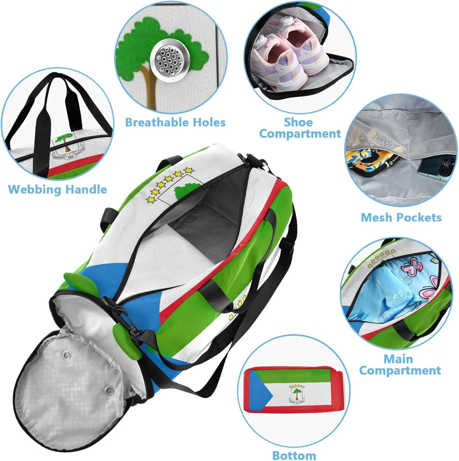Equatorial Guinea Flag National Travel Duffle Bags Girls Tote Overnight Weekender Duffel Carry on Duffel Bag Boy Duffle Bag for Kids