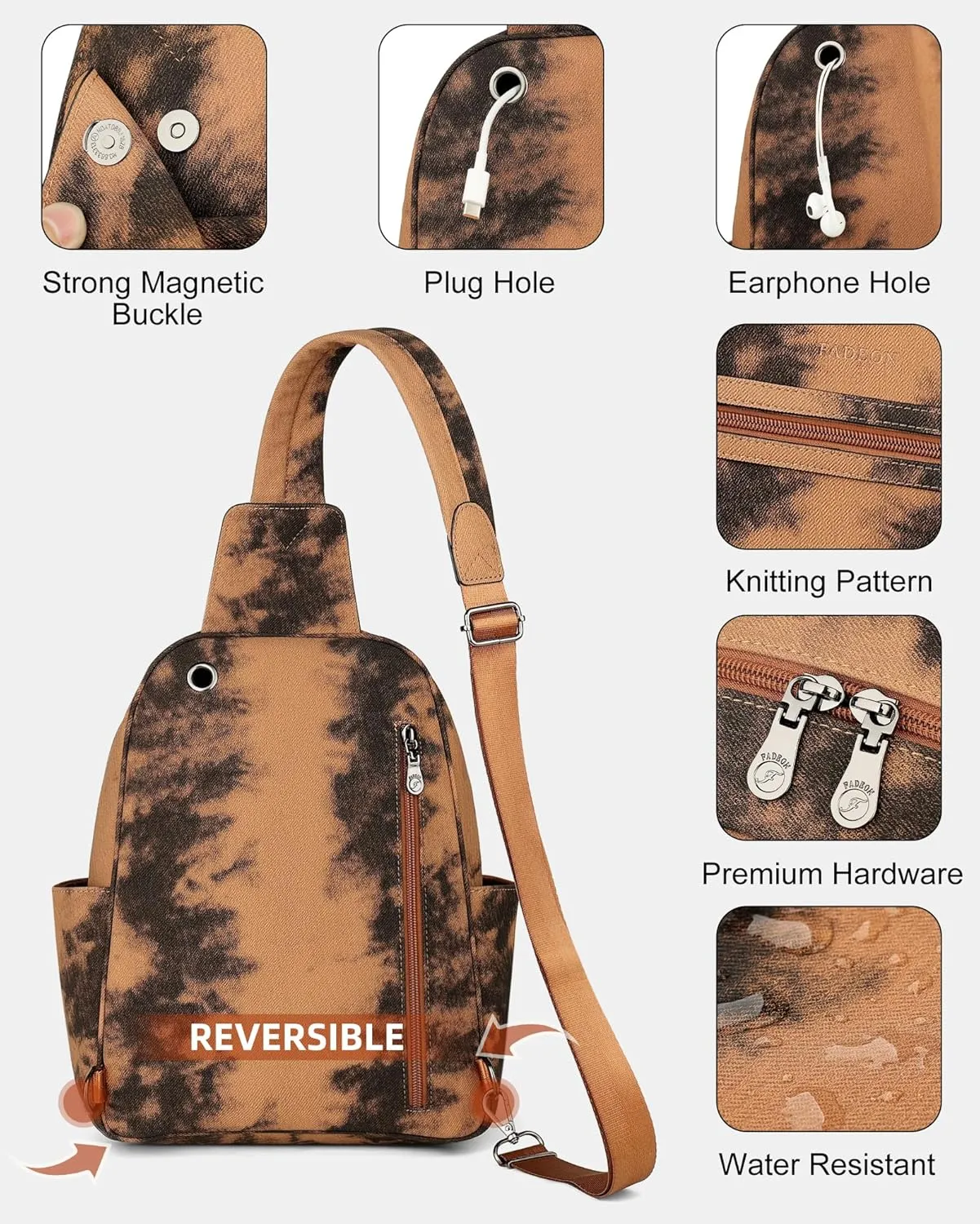 FADEON Large Crossbody Purse Sling Bag for Women - PU Leather Designer Anti-Theft Backpack With 4 RFID Card Slots