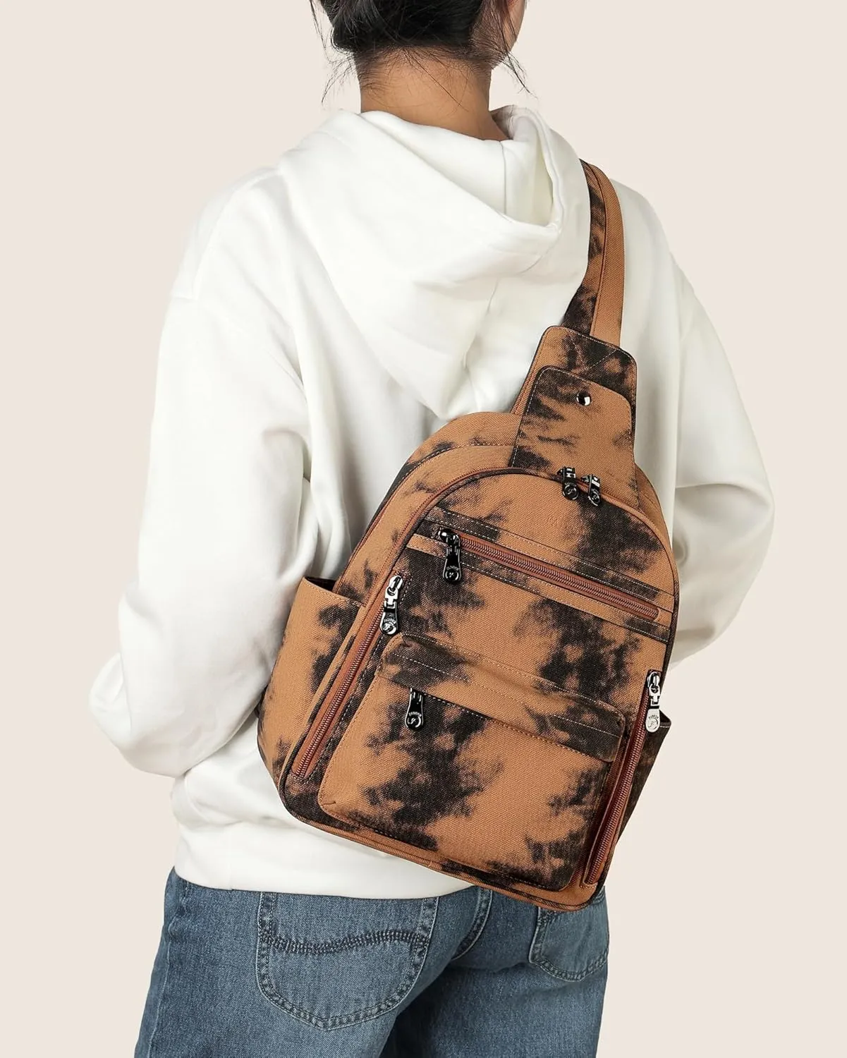 FADEON Large Crossbody Purse Sling Bag for Women - PU Leather Designer Anti-Theft Backpack With 4 RFID Card Slots