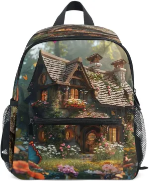 Fairy Cottage Flowers 12 Inch Preschool Backpack Boys with Chest Strap Travel Backpack Kids, Toddler Backpacks for Boys 2-4