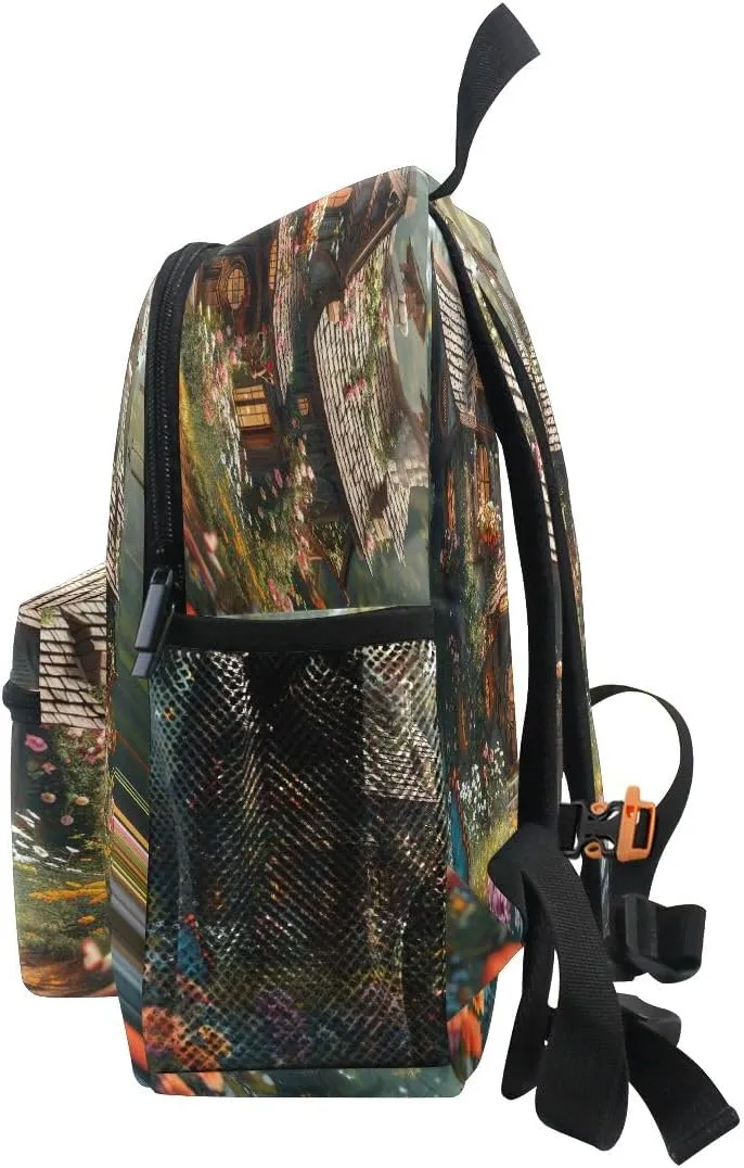 Fairy Cottage Flowers 12 Inch Preschool Backpack Boys with Chest Strap Travel Backpack Kids, Toddler Backpacks for Boys 2-4