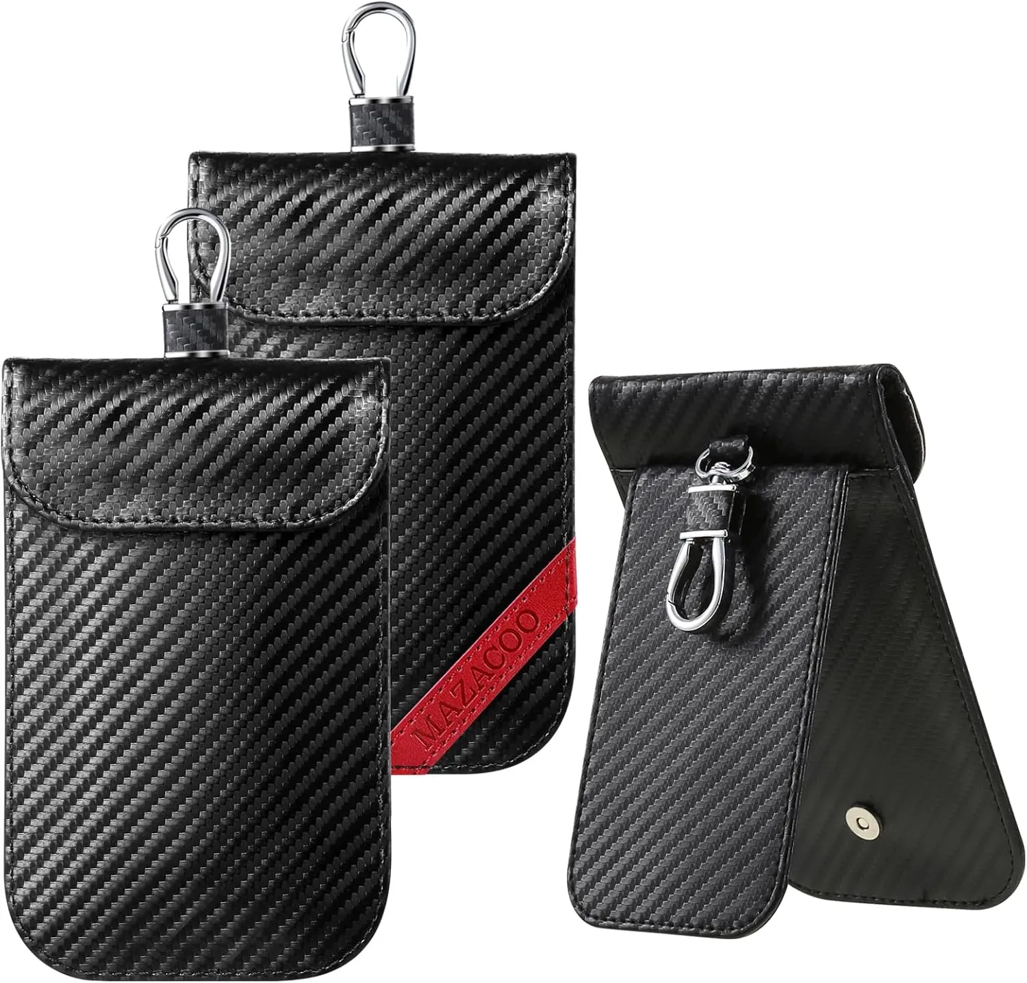 Faraday Bag for Key Fob with ID Window - 2 Pack RFID Signal Blocking Car Key Fob Protector Pouch, Keyless Entry Car Key Fob Shielding Cage (Black & Red)