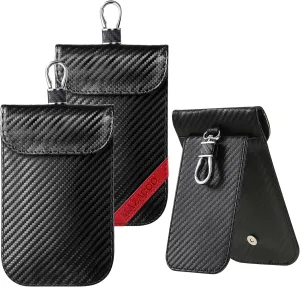 Faraday Bag for Key Fob with ID Window - 2 Pack RFID Signal Blocking Car Key Fob Protector Pouch, Keyless Entry Car Key Fob Shielding Cage (Black & Red)