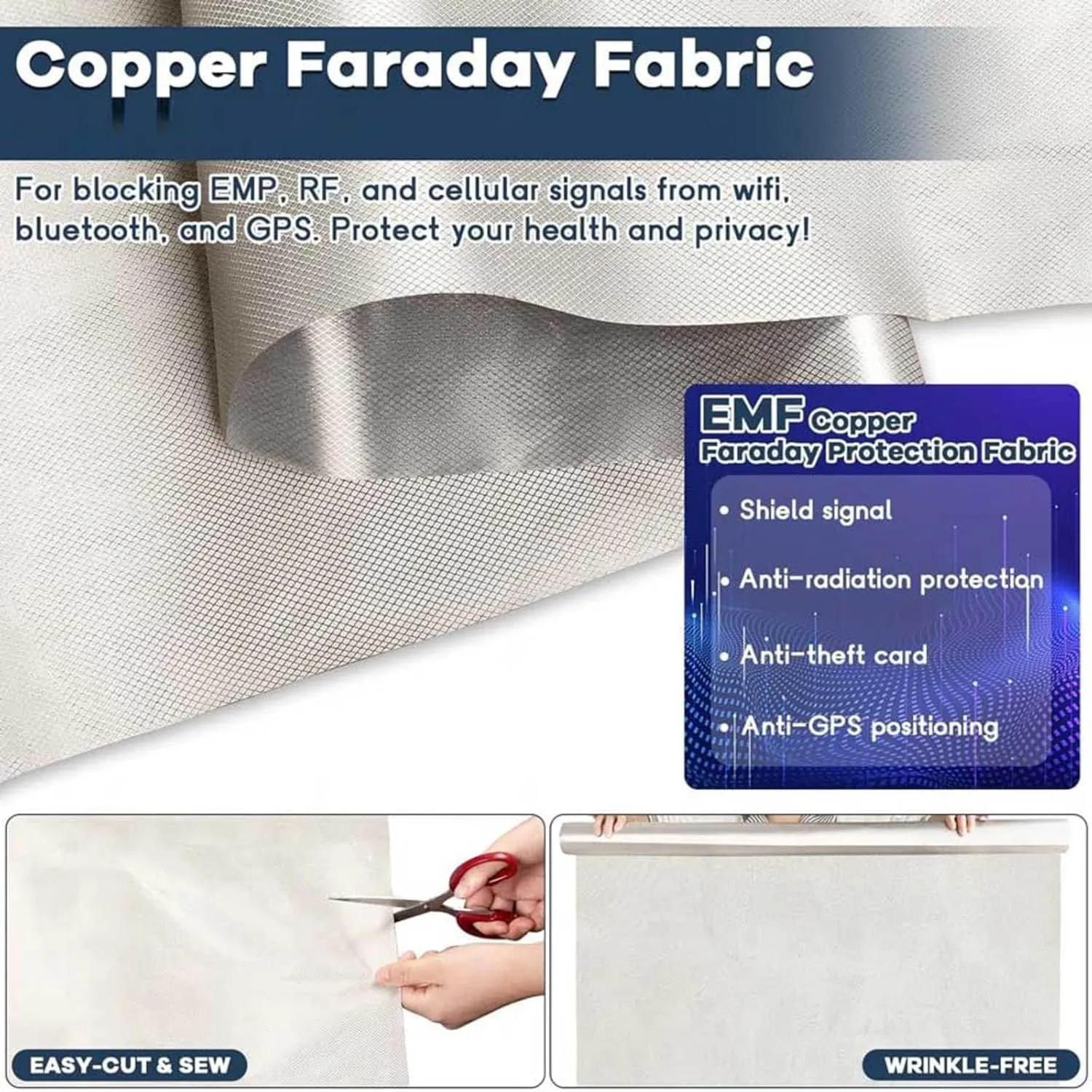 Faraday Fabric EMP Proof Faraday Cloth Faraday Cage for Generator Shielding Fabric for Microwave, Card Bag Cloth, Electronic Products,silver-5x1.1m