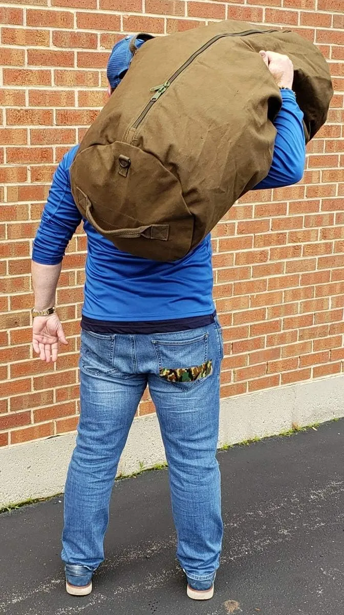 Farm Blue Brand Army GI Style Zipper Duffel Bags- Enormous 30"x50" XX Large - 3 Grab Handles and new External and Internal pockets- 18oz Canvas Duffle Bag Men and Women - XXL OD Green