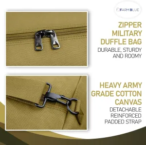 Farm Blue Brand Army GI Style Zipper Duffel Bags- Enormous 30"x50" XX Large - 3 Grab Handles and new External and Internal pockets- 18oz Canvas Duffle Bag Men and Women - XXL OD Green