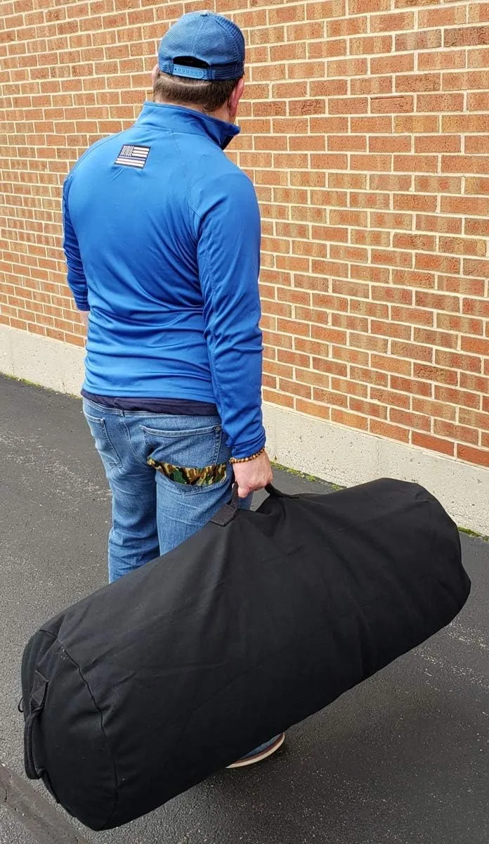 Farm Blue GI Style Zipper Duffel Bag Black - XL Heavy Duty Army Duffle Bags - Military Grade Cotton Canvas Duffle Bag - Reinforced Camping Bag - Strong Zipper & Center Grab Handle (Black, XL)