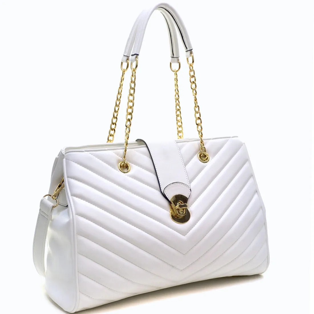 Faux Leather Chevron Quilted Tote