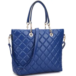 Faux Leather Quilted Tote Bag with Chained Handles