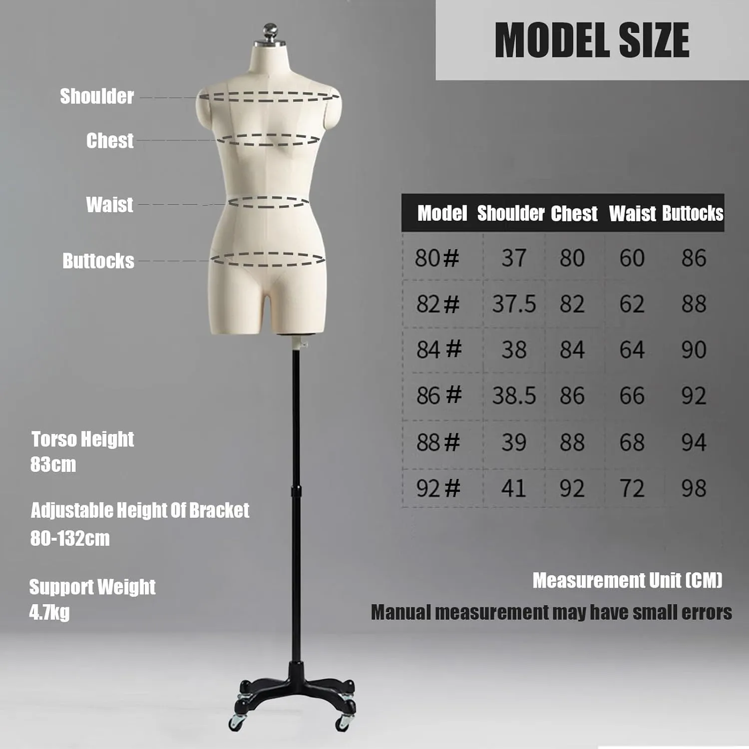 Female Dress Form Female Mannequin Dress Body Form Half Body Split Leg,Adjustable Height Movable Universal Wheel Mannequin Torso for Sewing Clothing Display Female Dress,Beige,84#