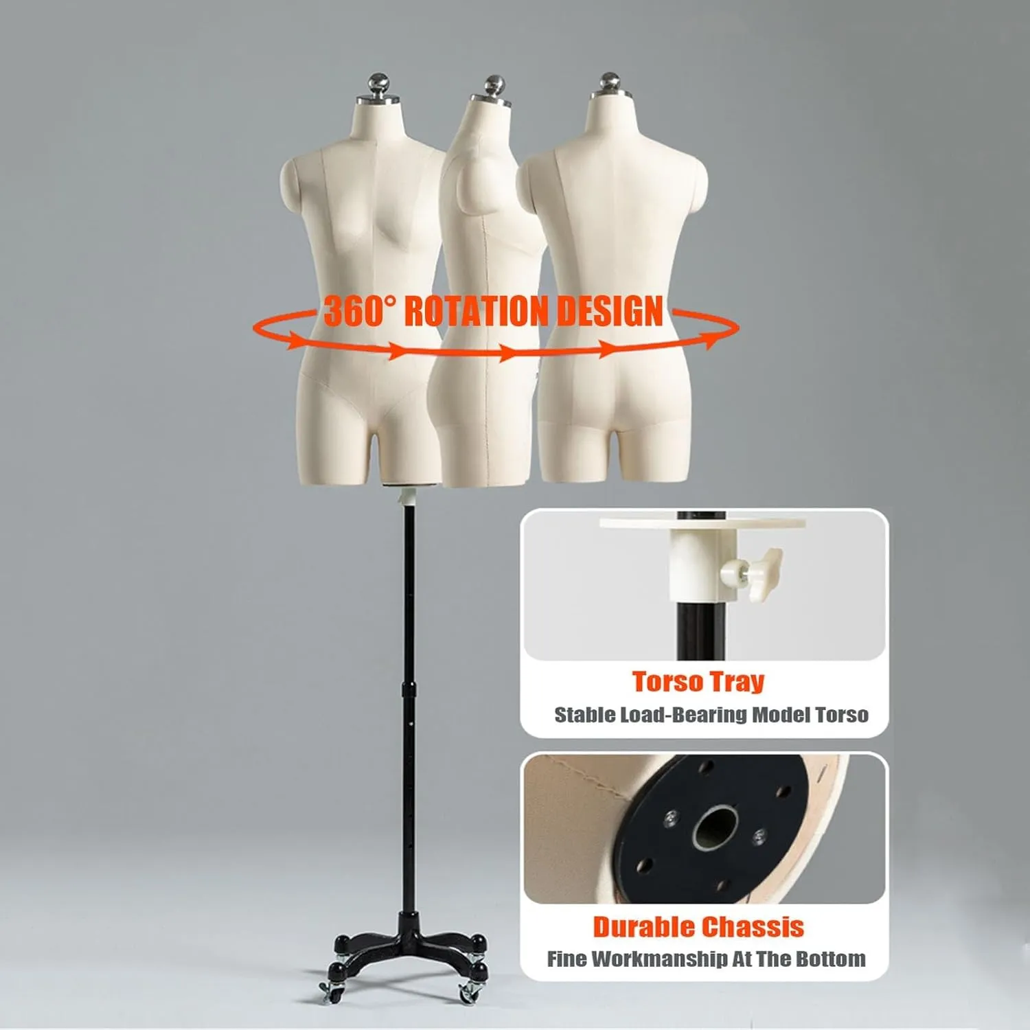 Female Dress Form Female Mannequin Dress Body Form Half Body Split Leg,Adjustable Height Movable Universal Wheel Mannequin Torso for Sewing Clothing Display Female Dress,Beige,84#