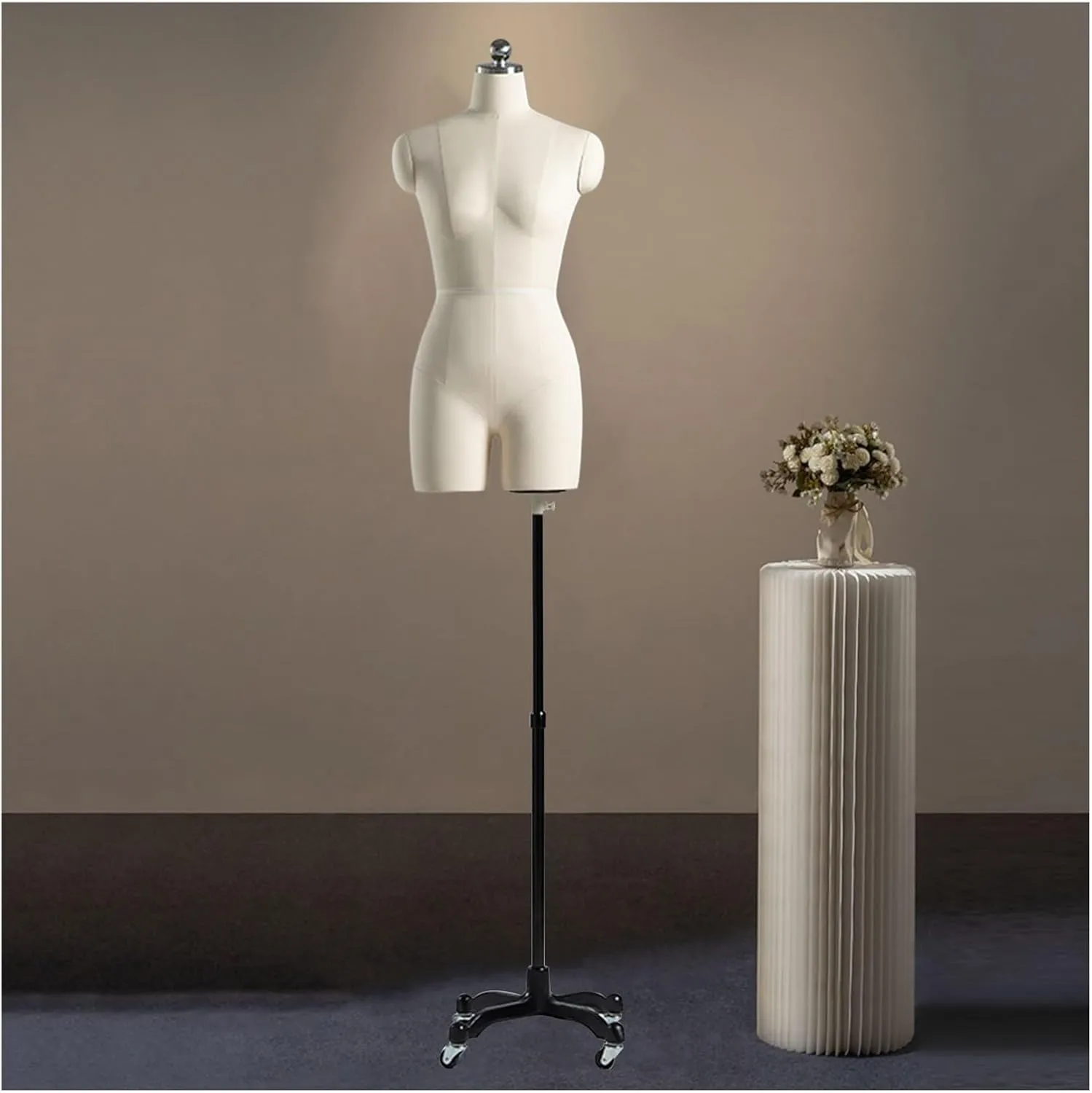 Female Dress Form Female Mannequin Dress Body Form Half Body Split Leg,Adjustable Height Movable Universal Wheel Mannequin Torso for Sewing Clothing Display Female Dress,Beige,84#