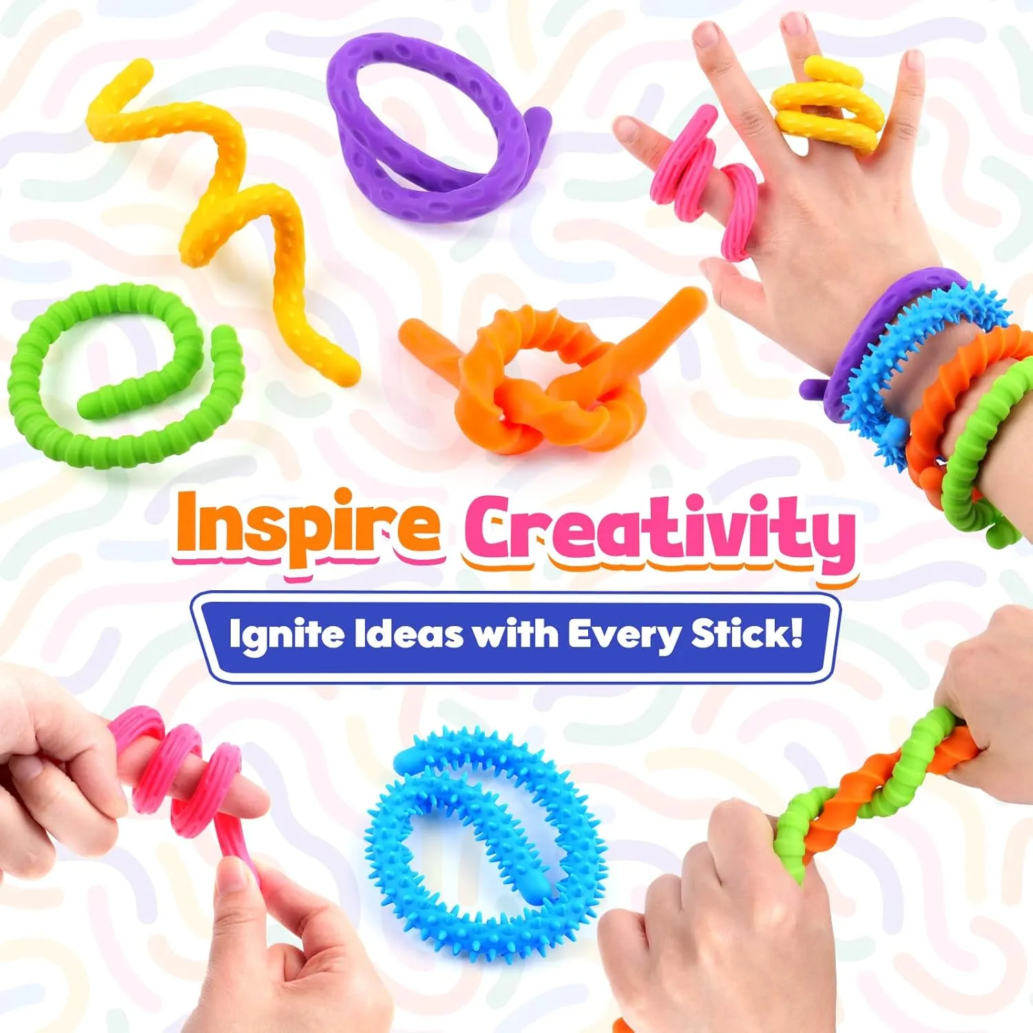 Fidget Toys Sensory Stick: 24 Pack Textured Calming Sensory Toys for Autism Kids, Anxiety Relief Fidgets for Classroom Reward, Party Favors, Goodie Bag Stuffers, Travel Activities Essential