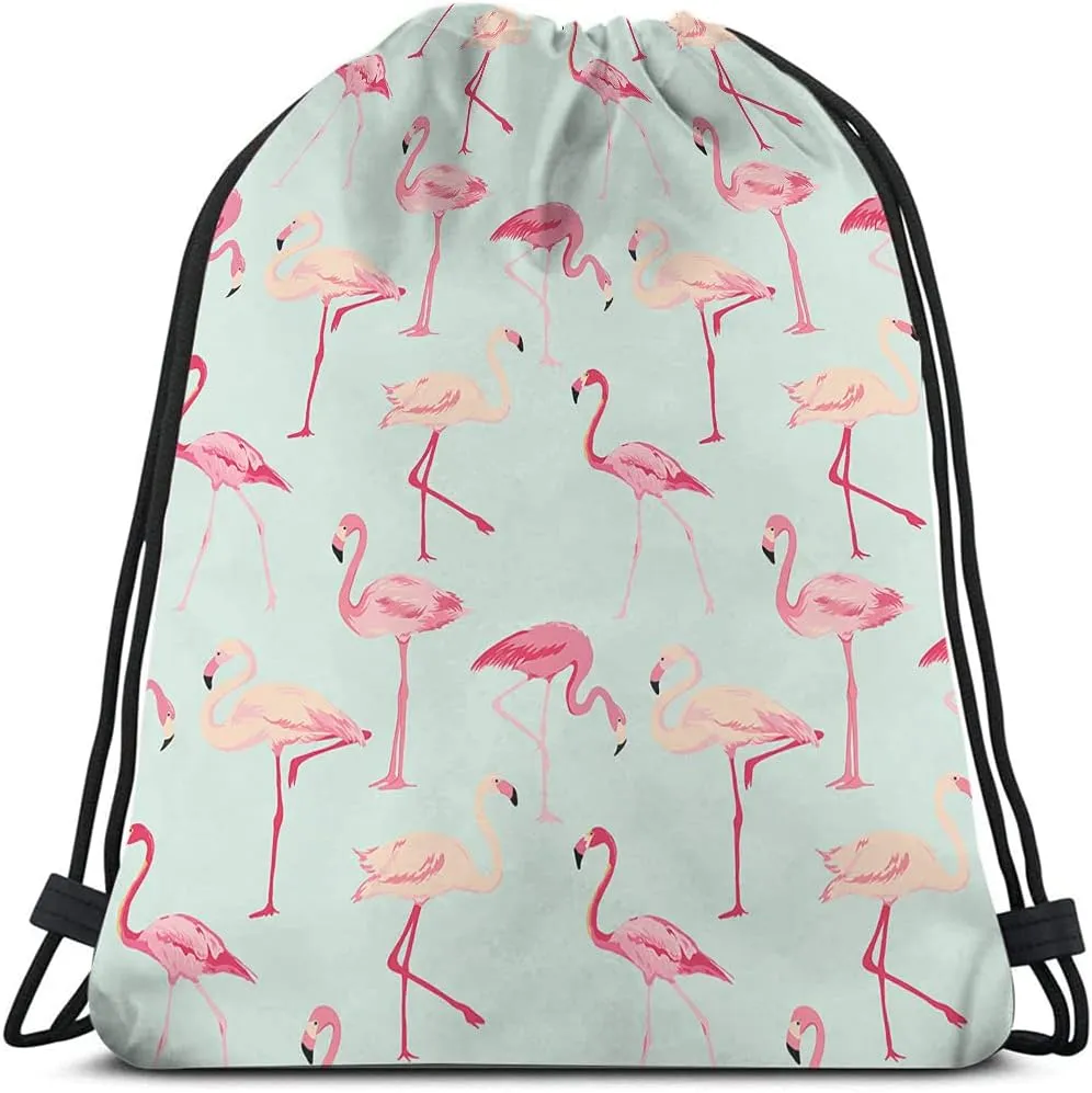 Flamingo Bird Drawstring Bags Backpack Bag Pink Flamingo Retro Animal Love Summer Natural Seamless Pattern Sport Gym Sack Drawstring Bag String Bag Yoga Bag for Men Women