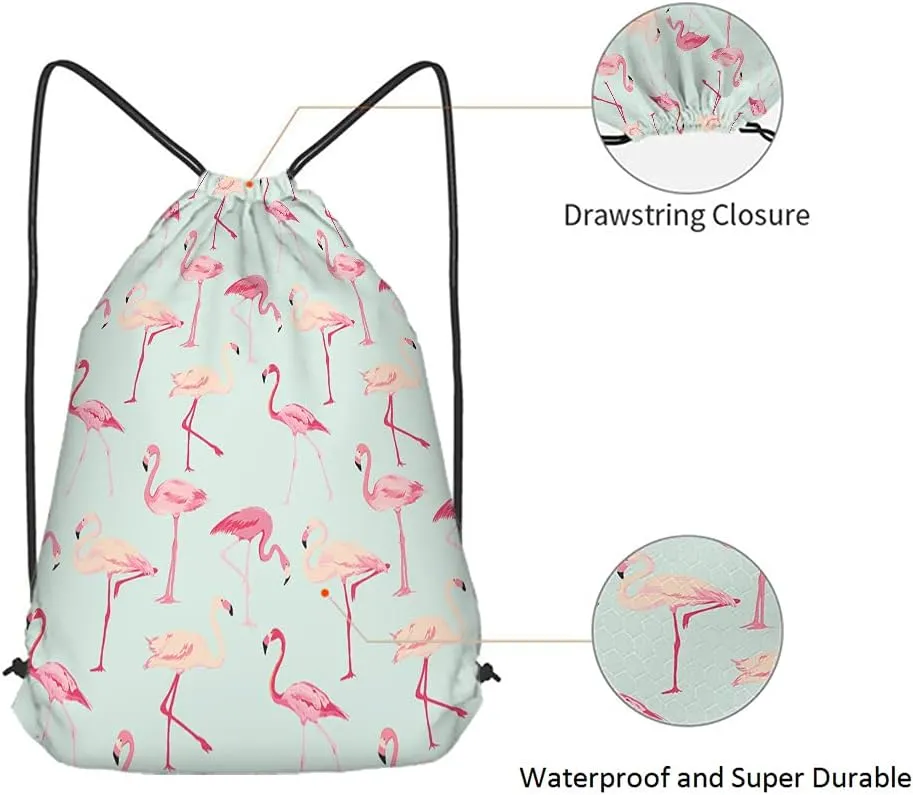 Flamingo Bird Drawstring Bags Backpack Bag Pink Flamingo Retro Animal Love Summer Natural Seamless Pattern Sport Gym Sack Drawstring Bag String Bag Yoga Bag for Men Women