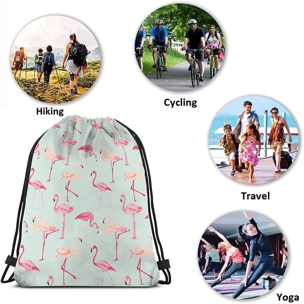 Flamingo Bird Drawstring Bags Backpack Bag Pink Flamingo Retro Animal Love Summer Natural Seamless Pattern Sport Gym Sack Drawstring Bag String Bag Yoga Bag for Men Women