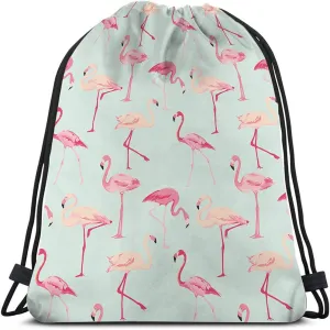 Flamingo Bird Drawstring Bags Backpack Bag Pink Flamingo Retro Animal Love Summer Natural Seamless Pattern Sport Gym Sack Drawstring Bag String Bag Yoga Bag for Men Women
