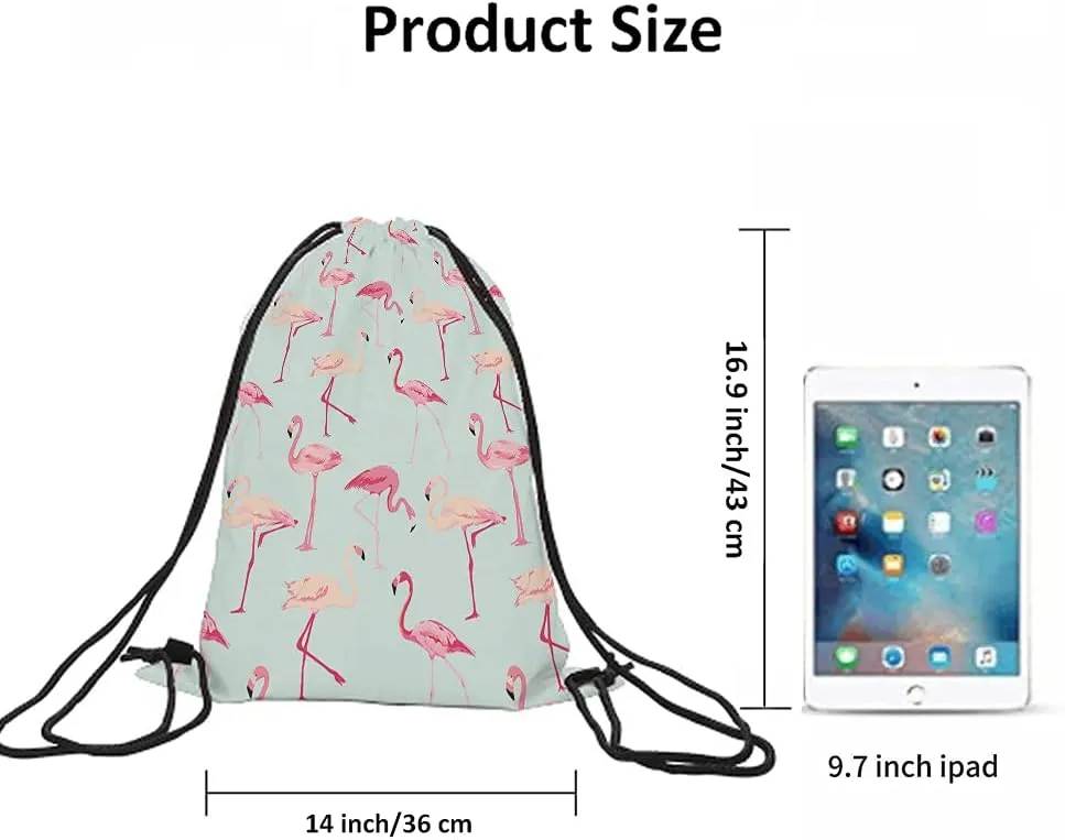 Flamingo Bird Drawstring Bags Backpack Bag Pink Flamingo Retro Animal Love Summer Natural Seamless Pattern Sport Gym Sack Drawstring Bag String Bag Yoga Bag for Men Women