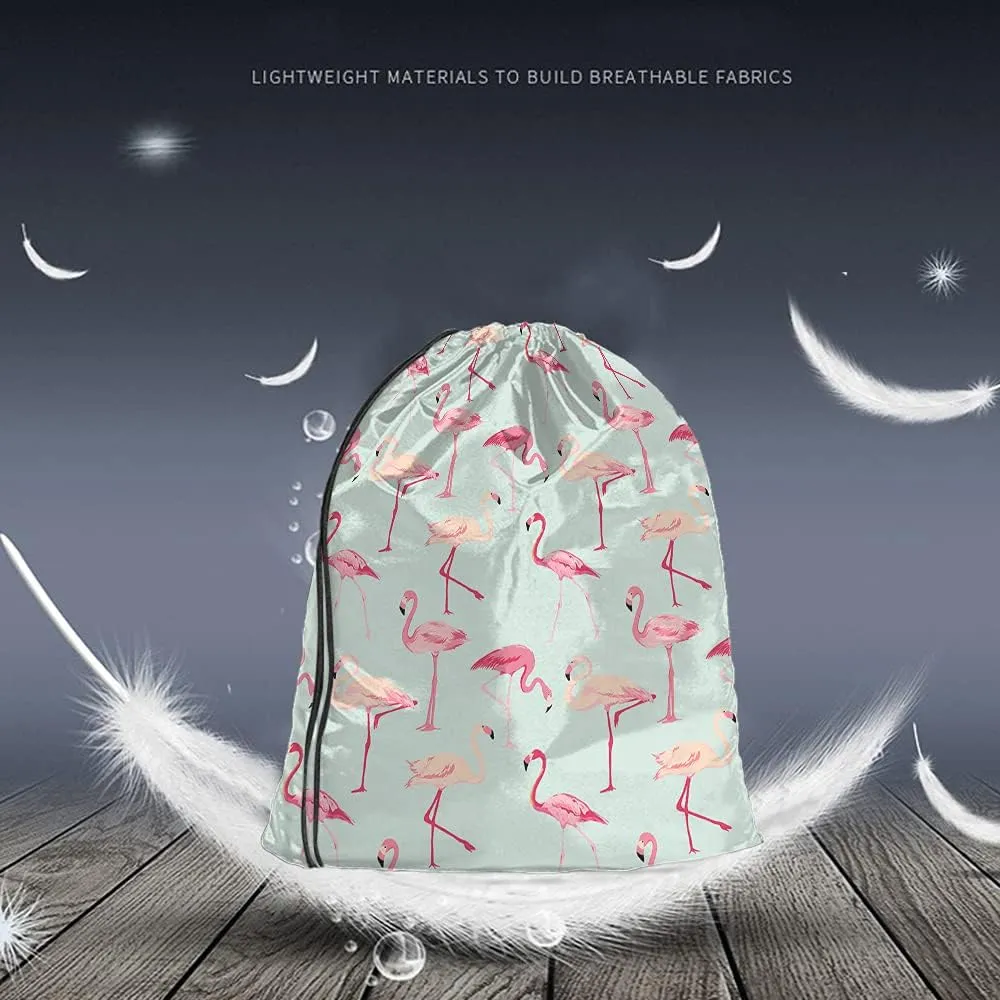 Flamingo Bird Drawstring Bags Backpack Bag Pink Flamingo Retro Animal Love Summer Natural Seamless Pattern Sport Gym Sack Drawstring Bag String Bag Yoga Bag for Men Women