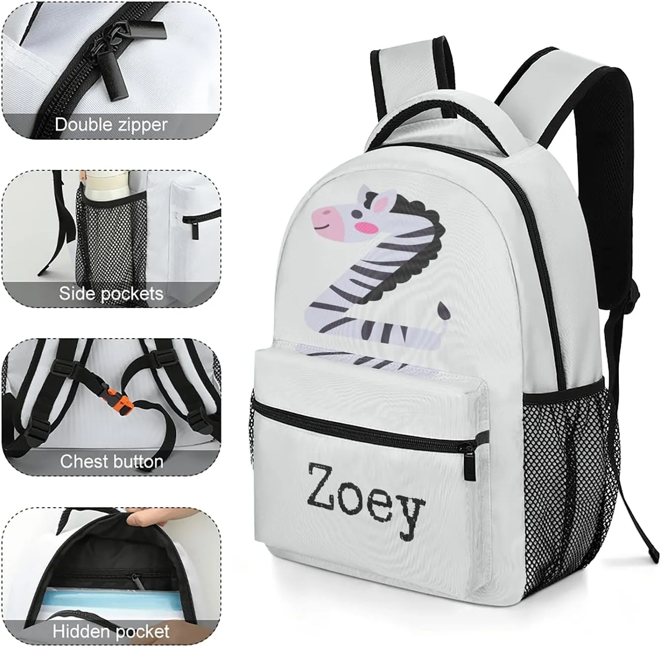 Flat Cartoon Alphabet Custom Kids Backpack, Personalized Student School Bags for Boys & Girls, Bookbags with Adjustable Strapfor Travel
