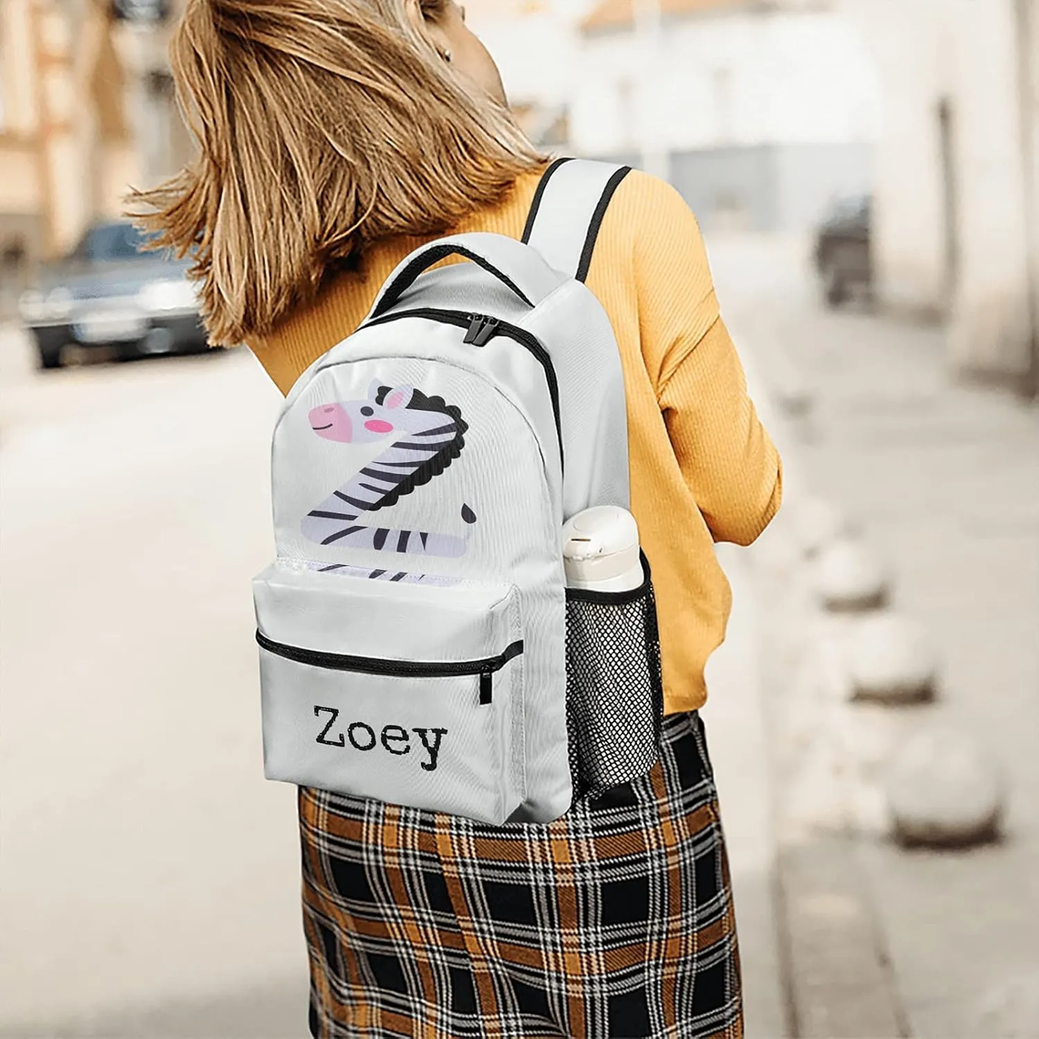 Flat Cartoon Alphabet Custom Kids Backpack, Personalized Student School Bags for Boys & Girls, Bookbags with Adjustable Strapfor Travel