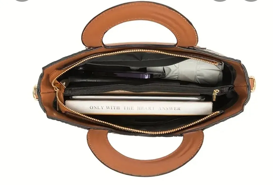 Flower Pattern Satchel Crossbody Bag, PU Leather Textured Bag Purse, Classic Versatile Fashion Shoulder Bag