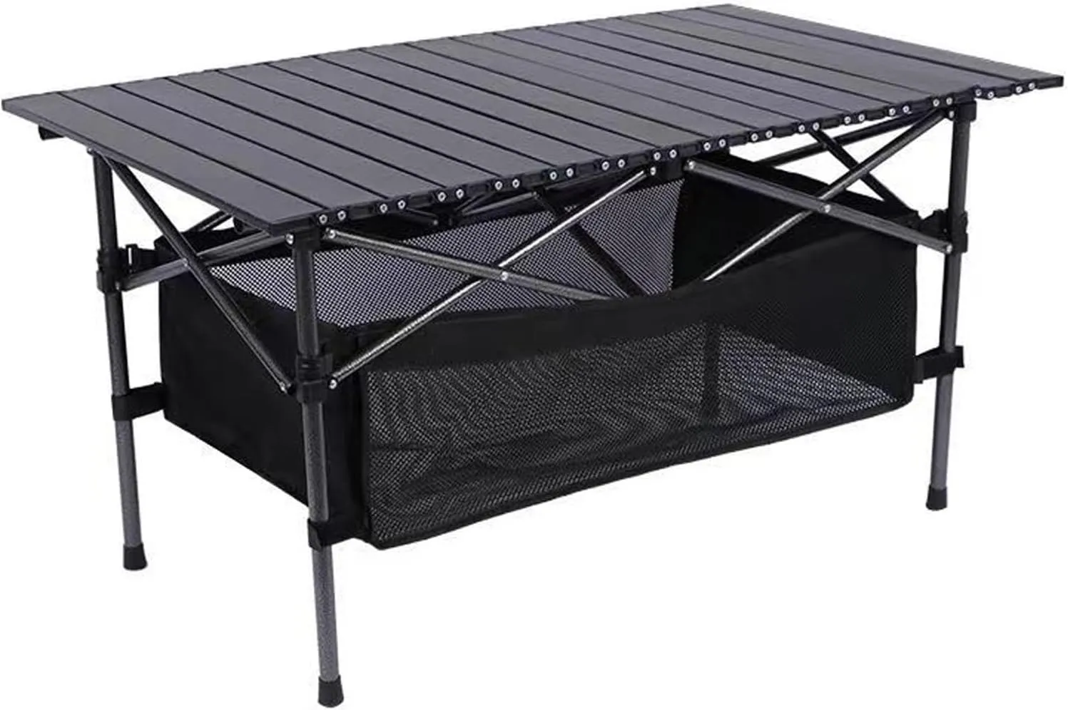 Foldable Camping Table, Outdoor Rolling Folding Table, Aluminium Alloy Folding Table, Ultra-lightweight and portable, 3 sizes to choose from, suitable for camping, picnic, BBQ, party(Black,37.4X21.6X1