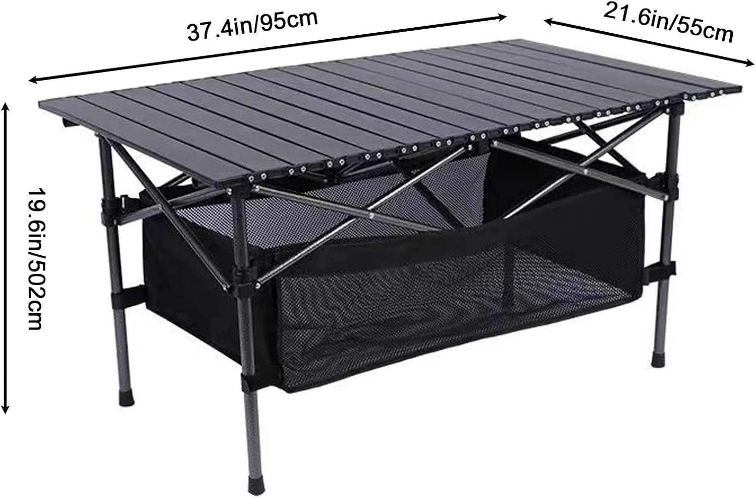 Foldable Camping Table, Outdoor Rolling Folding Table, Aluminium Alloy Folding Table, Ultra-lightweight and portable, 3 sizes to choose from, suitable for camping, picnic, BBQ, party(Black,37.4X21.6X1