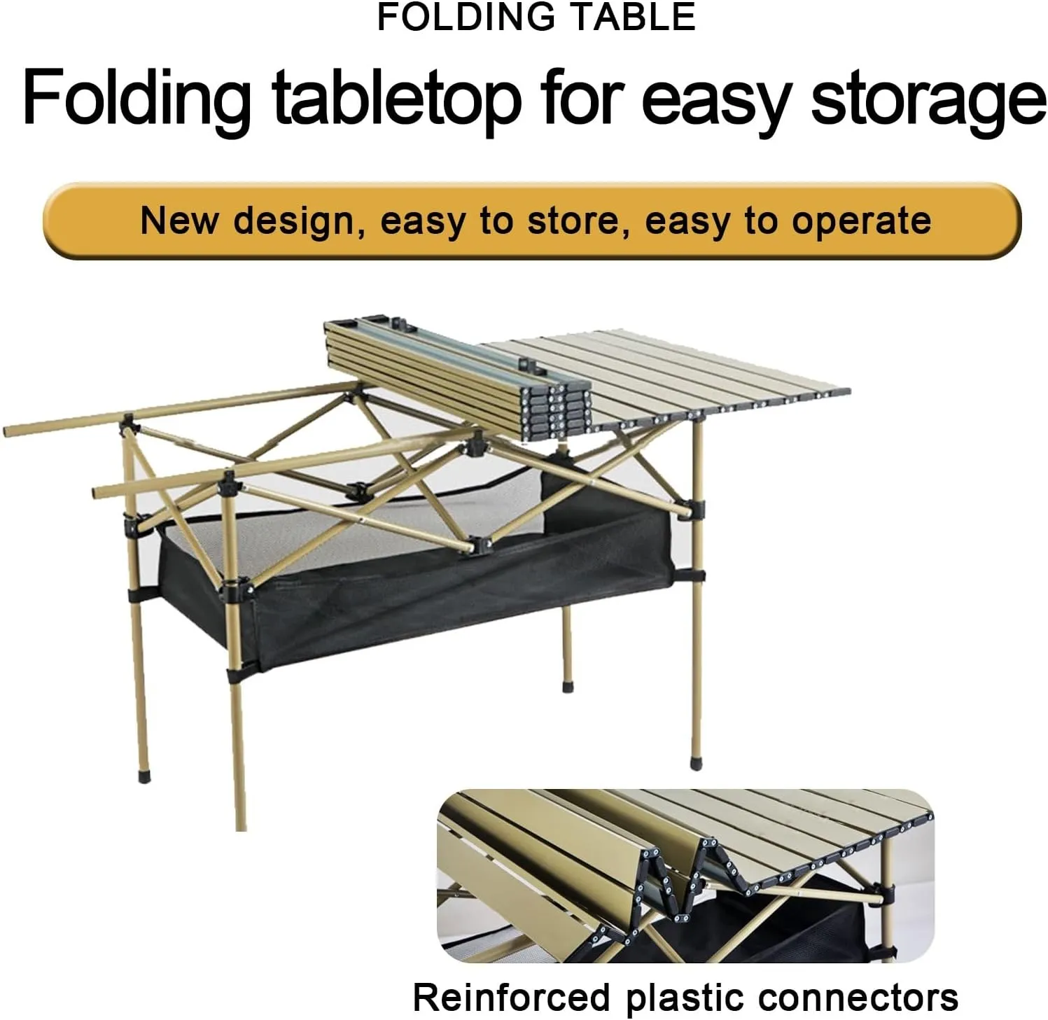 Foldable Camping Table, Outdoor Rolling Folding Table, Aluminium Alloy Folding Table, Ultra-lightweight and portable, 3 sizes to choose from, suitable for camping, picnic, BBQ, party(Black,37.4X21.6X1