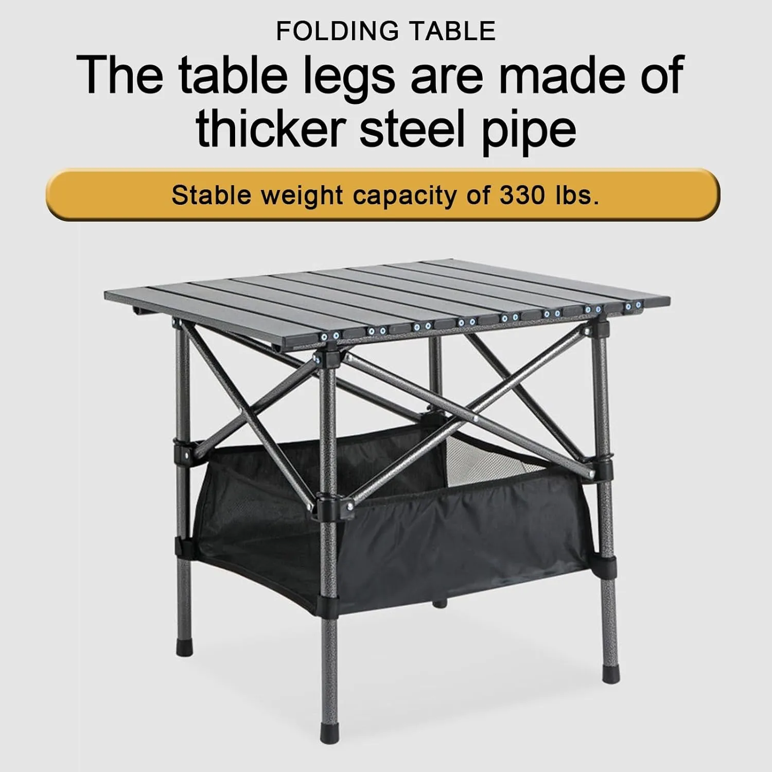 Foldable Camping Table, Outdoor Rolling Folding Table, Aluminium Alloy Folding Table, Ultra-lightweight and portable, 3 sizes to choose from, suitable for camping, picnic, BBQ, party(Black,37.4X21.6X1
