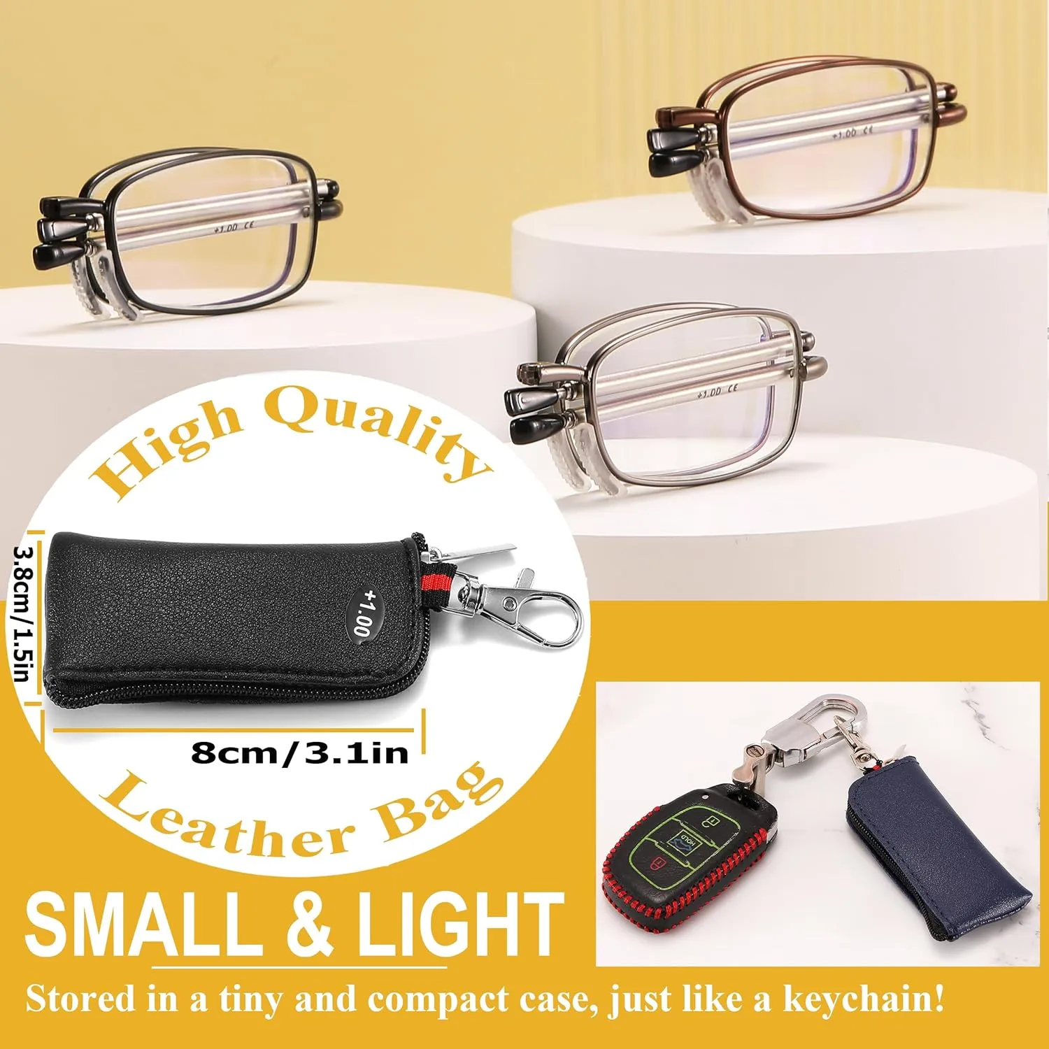 Folding Reading Glasses Blue Light Blocking, Soft Nose Pad Spring Hinge Portable Thin Readers for Men Women 3 Pack