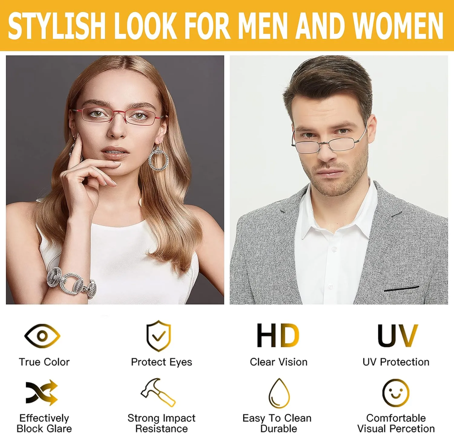Folding Reading Glasses Blue Light Blocking, Soft Nose Pad Spring Hinge Portable Thin Readers for Men Women 3 Pack