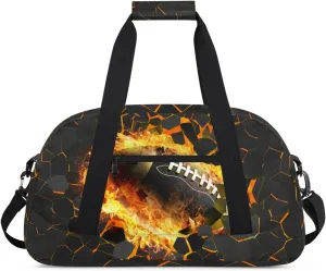 Football Fire Kids Duffel Bag for Boys, Sports Gym Bag Overnight Travel Weekender Bag Lightweight Carry On Sleepovers Bag for School Practice Gymnastics