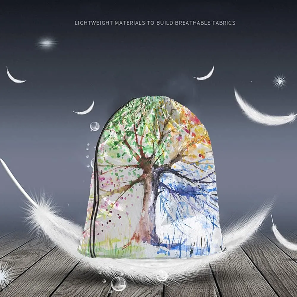 Four Season Tree Drawstring Bags Backpack Bag Colorful Tree Of Life Beautiful Art Big Branch Leaves Nature Sport Gym Sack Drawstring Bag String Bag Yoga Bag for Men Women