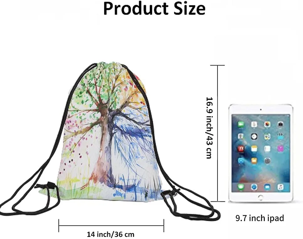 Four Season Tree Drawstring Bags Backpack Bag Colorful Tree Of Life Beautiful Art Big Branch Leaves Nature Sport Gym Sack Drawstring Bag String Bag Yoga Bag for Men Women