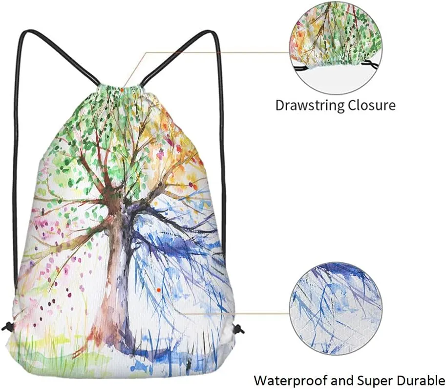 Four Season Tree Drawstring Bags Backpack Bag Colorful Tree Of Life Beautiful Art Big Branch Leaves Nature Sport Gym Sack Drawstring Bag String Bag Yoga Bag for Men Women