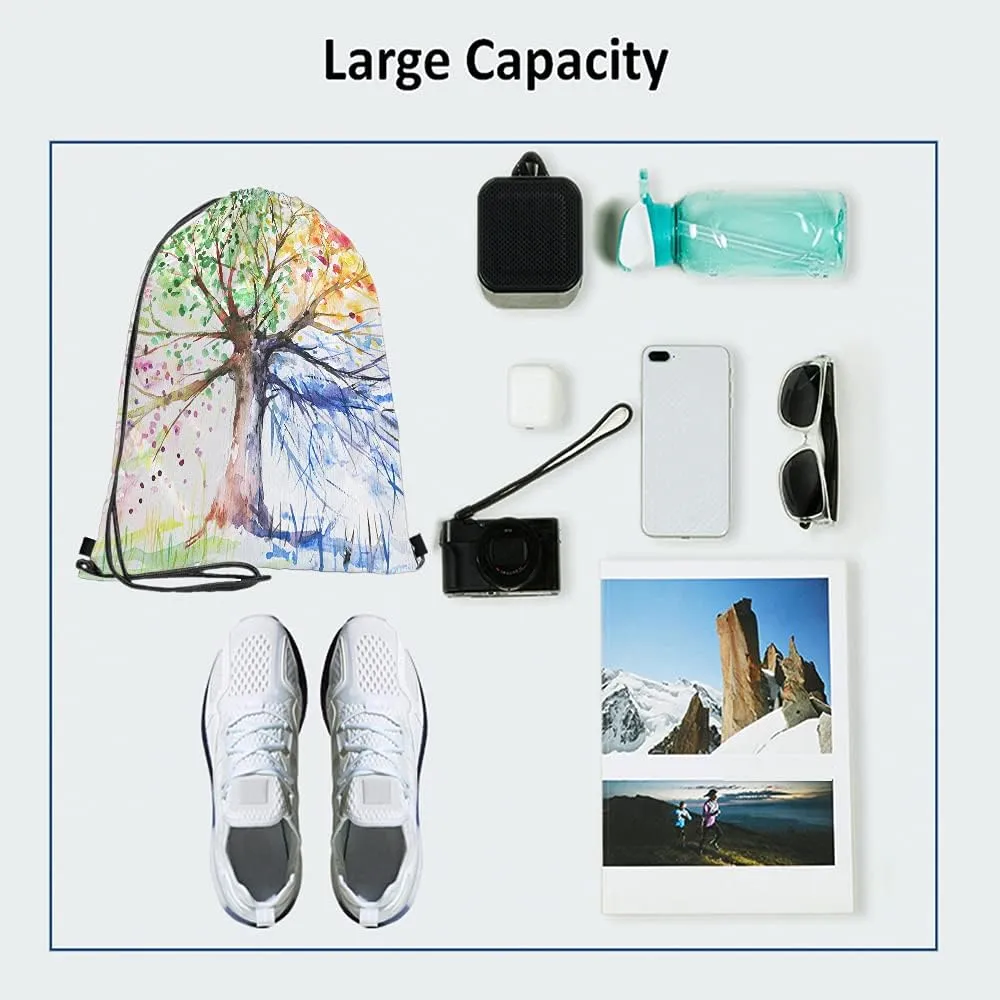 Four Season Tree Drawstring Bags Backpack Bag Colorful Tree Of Life Beautiful Art Big Branch Leaves Nature Sport Gym Sack Drawstring Bag String Bag Yoga Bag for Men Women