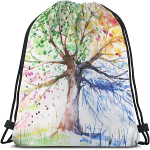 Four Season Tree Drawstring Bags Backpack Bag Colorful Tree Of Life Beautiful Art Big Branch Leaves Nature Sport Gym Sack Drawstring Bag String Bag Yoga Bag for Men Women