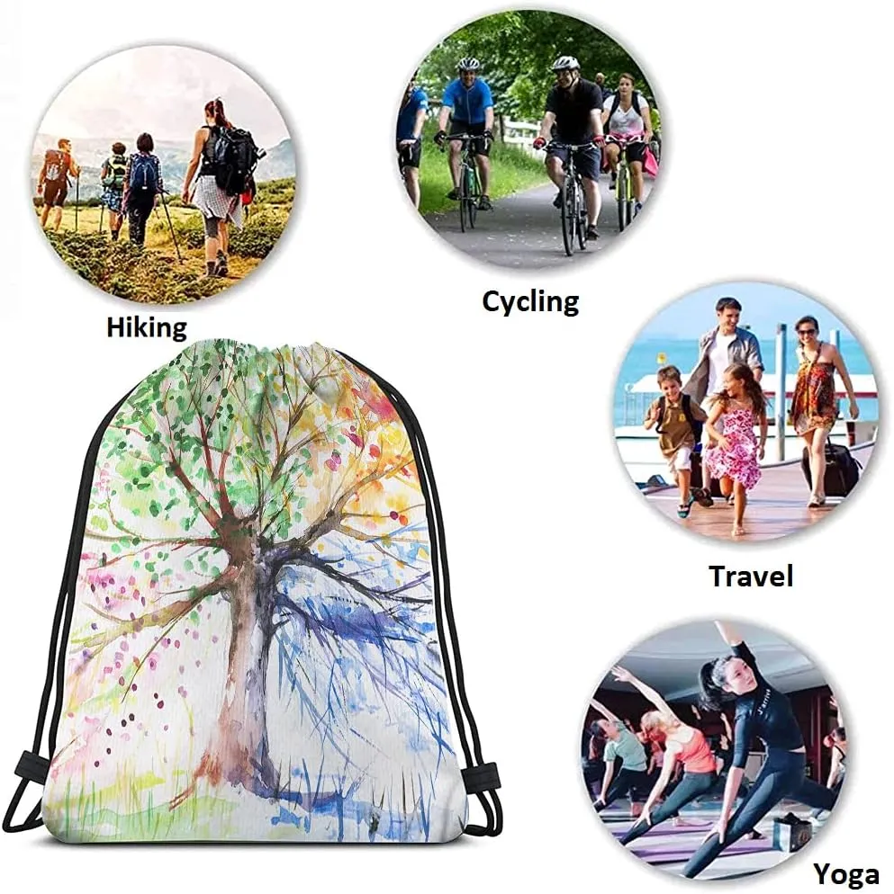 Four Season Tree Drawstring Bags Backpack Bag Colorful Tree Of Life Beautiful Art Big Branch Leaves Nature Sport Gym Sack Drawstring Bag String Bag Yoga Bag for Men Women